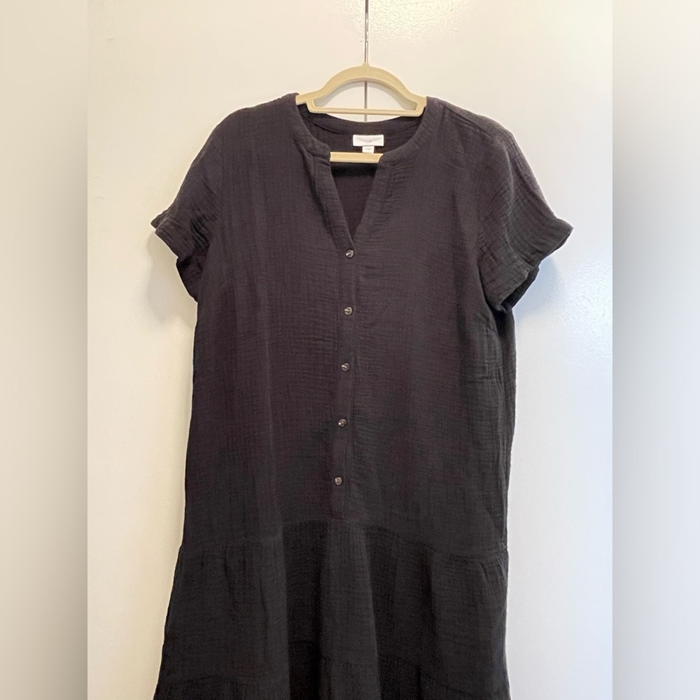 J.Jill Black Sleeve Gauze Dress w/ Buttons